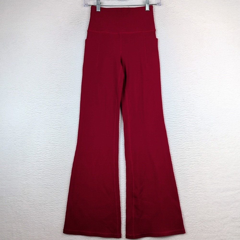Athleta Salutation Stash Rib Flare‎ Pants Candy Red Athleisure Women's XS